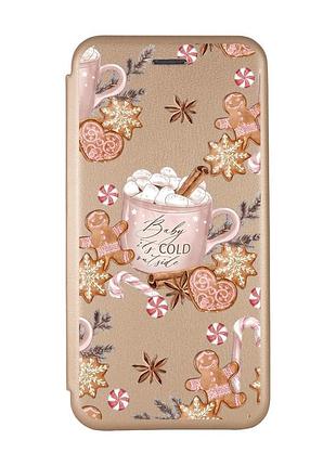 Чехол-книжка золотой с рисунком на xiaomi redmi 9c/10a новогодний фон (принт 426)