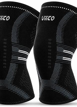 Наколенники vilico 207, эластичные бандажи на колено для бега, фитнеса и поддержки коленных суставов, черные, размер l, 2 шт.