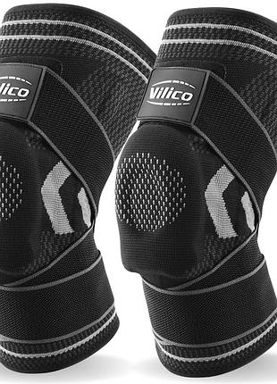 Наколенники с боковыми стабилизаторами vilico 160, эластичные бандажи для поддержки коленного сустава, черные, размер m, 2 шт.