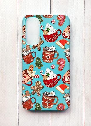 Матовый чехол на samsung a34 5g бирюзовый рождество (принт 428)