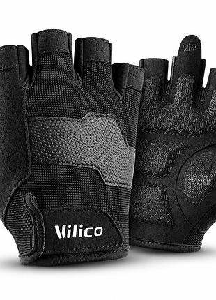Спортивні рукавички vilico 133 без пальців для фітнесу та тренажерної зали, чорні, розмір l, обхват долоні 20–21 см