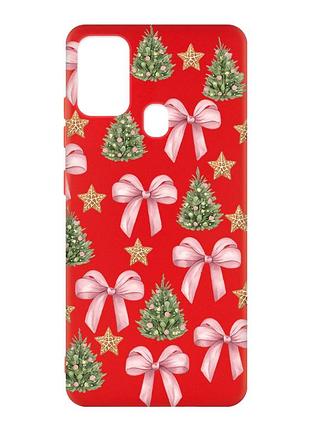 Матовый красный чехол на samsung galaxy m30s/m21 рождественский фон (принт 427)