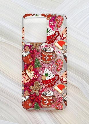Чехол с плавающими розовыми блестками на xiaomi redmi 13c/poco c65 рождество (принт 428)