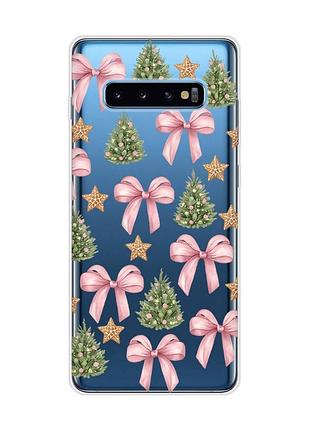 Прозрачный чехол на samsung galaxy s10 plus рождественский фон (принт 427)