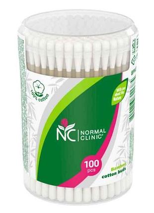 Ватні палички (дерево) 100шт бамбук (кругла коробка) тм normal clinic