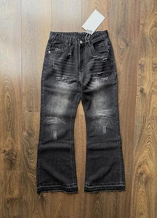 Широкі джинси flared фларед distressed рвані штани джинсові baggy чорні темні wide leg y2k sk8 беггі баггі washed s