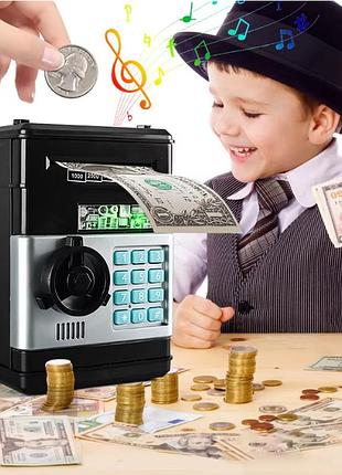 Электронная копилка-сейф number bank , детский сейф с кодовым замком и купюроприемником, копилка для денег, цвет черный