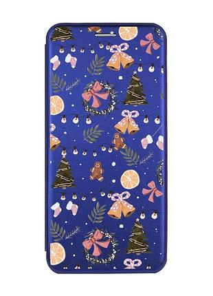 Чехол-книжка синий с рисунком на samsung galaxy a24 (a245) новогодний фон (принт 425)