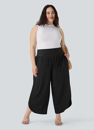 Спортивные штаны-кюлоты с высокой талией plus size