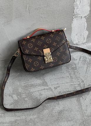 Сумка жіноча луї вітон через плече louis vuitton medium pochette коричневий + беж міні