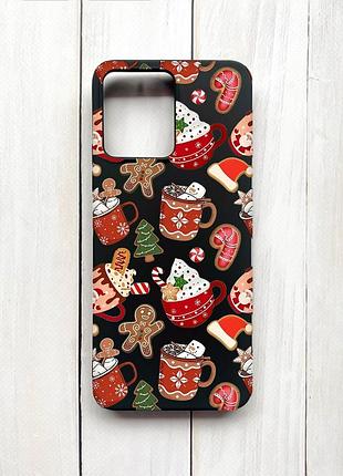 Матовый чехол на xiaomi redmi 12 черный рождество (принт 428)