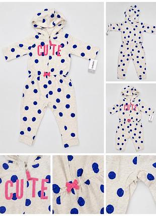 Детский комбинезон carters в синий горошек с капюшоном "cute", хлопковый, 12 мес.