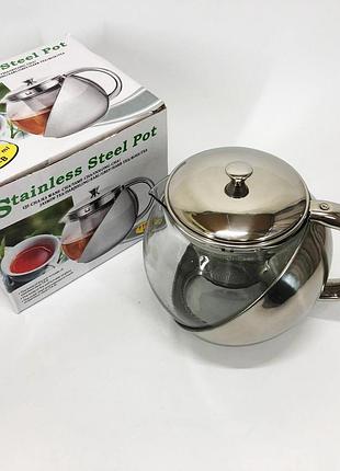 Заварник unique un-1164 1.10 л, чайник заварочный стеклянный качественный на кухню, красивый заварник
