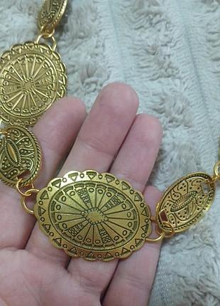 Пояс цепочка металлическая золотистая этно боковая стиль винтажный украшение на одежду для женщин ремень пасок 9