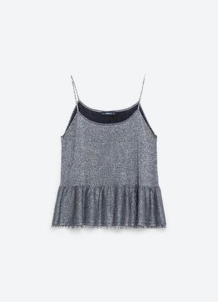 Блестящий топ zara knit с баской, размер m (uk 12)