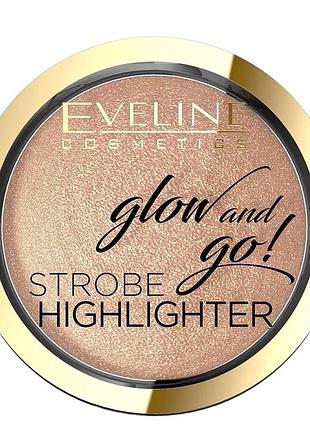 Запеченный хайлайтер для лица eveline cosmetics glow and go! strobe highlighter, 02 gentle gold, 8.5 г