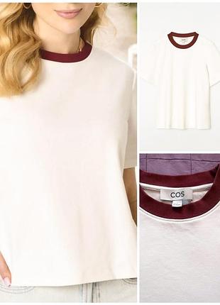 Базовая хлопковая футболка с контрастной горловиной cos clean cut t-shirt, p. xs/s