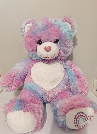 Build a bear forever hearts bear pink blue purple, большой милый мишка фирменный
