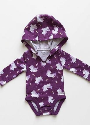 Боді з довгим рукавом та капюшоном hanes (usa)  для дівчинки 0-6міс