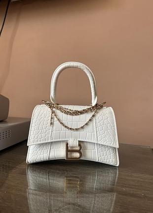 Жіноча сумка balenciaga hourglass біла під крокодила