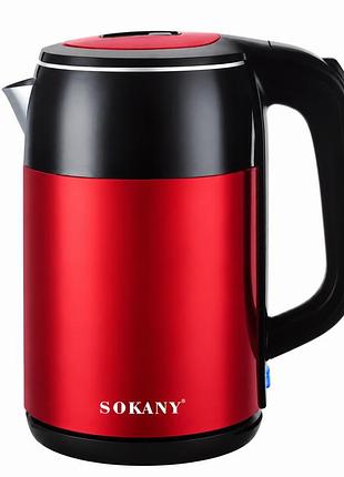 Електричний чайник sokany sk-sh-1051, 2000 вт, 2.5 л, дисковий нагрівальний елемент, led-підсвітка, червоний