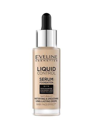 Liquid control: іноваційна рідка тональна основа 32 мл eveline cosmetics 001 відтінок.