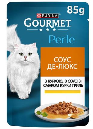 Блок (26 шт.) вологий корм gourmet perle "соус де-люкс" для дорослих котів, міні філе у соусі, з куркою, 85 г