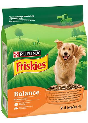 Сухой корм friskies balance (баланс) для взрослых собак, с курицей, говядиной и овощами, 2.4 кг