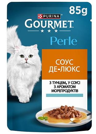 Блок (26 шт.) вологий корм gourmet perle "соус де-люкс" для дорослих котів, міні філе у соусі, з тунцем, 85 г