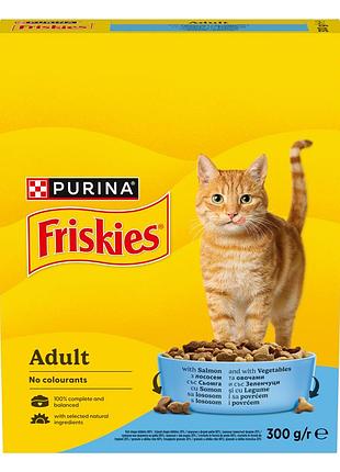 Сухой корм friskies для взрослых кошек, с лососем и овощами, 300 г