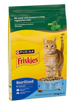 Сухой корм friskies sterilized для взрослых стерилизованных кошек, с лососем, тунцом и овощами, 10 кг