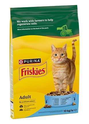 Сухой корм friskies для взрослых кошек, с лососем и овощами, 10 кг