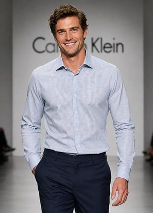Сорочка чоловіча calvin klein, блакитна в клітинку, s, 100% бавовна