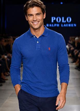 Футболка-поло чоловіча polo ralph lauren біла розмір s- m 100% бавовна довгий рукав