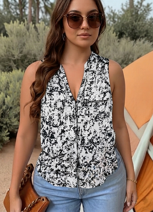 🌿 ефектна плямиста блуза h&amp;m conscious ✨ блуза без рукавов 👚 элегантная модель с карманами 🖤 стильная блузка на каждый день