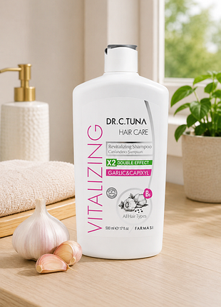 Шампунь farmasi dr. c. tuna vitalizing garlic & capixyl 500 мл з часником і capixyl для всіх типів волосся