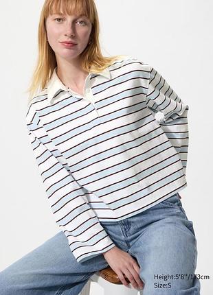 Лонгслив-поло uniqlo в полоску