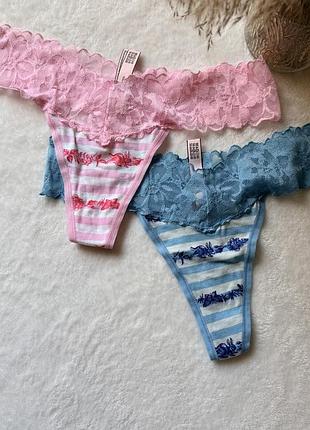 Набір трусиків victoria's secret m | нові оригінал | стрінги в смужку 2 шт