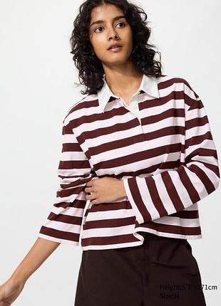 Лонгслив-поло uniqlo в полоску