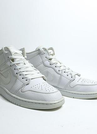 Чоловічі шкіряні кросівки air jordan 1 mid triple white (554724-130) оригінал, р. 42.5