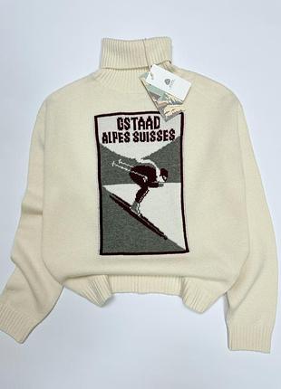 Zara ski жіночий молочний вільний светр оверсайз вовна з кашеміром з високим горлом оригінал