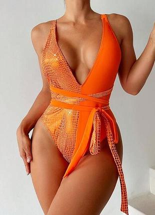 Слитный купальник на высокий рост с открытой спиной plus size