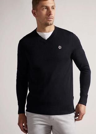 Ted baker kenton 100% merino wool contrast knitted navy jumper l size