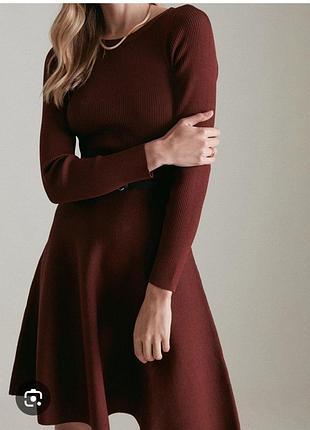 👗 платье в рубчик трикотажная коричневое с рукавами karen millen