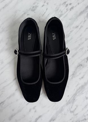 Балетки женские zara черные бархатные