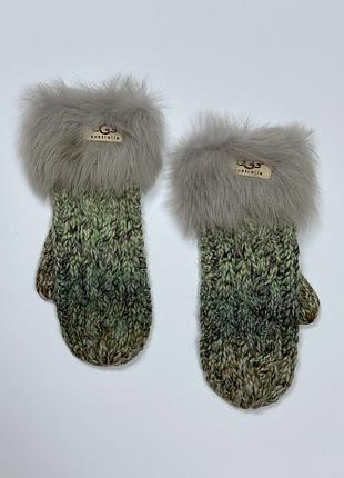 Ugg женские зеленые шерстяные варежки с мехом оригинал