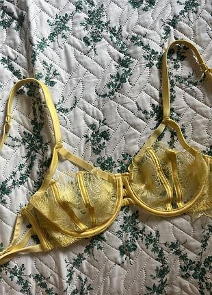 Бюстгальтер жіночий hunkemöller (private collection), жовте мереживо та стрейч-ремені, розмір m (75b / 34b)