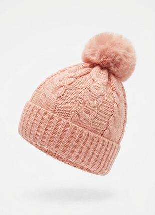 Женская розовая шапка f&f с помпоном (one size / uk)