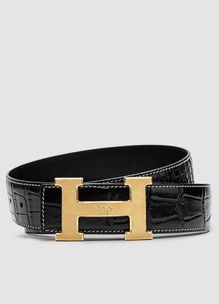💫 hermes constance belt in porosus crocodile black/gold