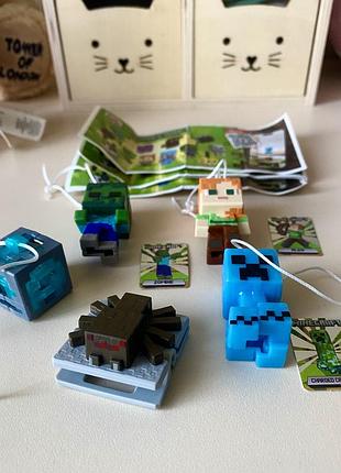 Набір нових фігурок майнкрафт kinder joy minecraft рідкісний кріпер блакитний, діамантовий блок, алекс, зомбі, павук